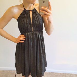 Gracia Fashion Black Gold Shimmery Halter Tie Dancing Dress for Night Out